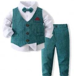 3 Pieces Ring Bearer Suit Boys Kids Suit Formal Suit Shirt & Pants Tank & Pants Clothing Set School Formal Vacation Fashion Basic Formal Stripe Patchwork Blue Khaki Gray Cotton