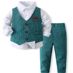 3 Pieces Ring Bearer Suit Boys Kids Suit Formal Suit Shirt & Pants Tank & Pants Clothing Set School Formal Vacation Fashion Basic Formal Stripe Patchwork Blue Khaki Gray Cotton