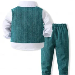 3 Pieces Ring Bearer Suit Boys Kids Suit Formal Suit Shirt & Pants Tank & Pants Clothing Set School Formal Vacation Fashion Basic Formal Stripe Patchwork Blue Khaki Gray Cotton