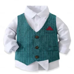 3 Pieces Ring Bearer Suit Boys Kids Suit Formal Suit Shirt & Pants Tank & Pants Clothing Set School Formal Vacation Fashion Basic Formal Stripe Patchwork Blue Khaki Gray Cotton