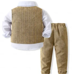 3 Pieces Ring Bearer Suit Boys Kids Suit Formal Suit Shirt & Pants Tank & Pants Clothing Set School Formal Vacation Fashion Basic Formal Stripe Patchwork Blue Khaki Gray Cotton