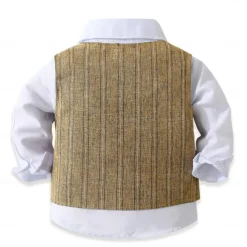 3 Pieces Ring Bearer Suit Boys Kids Suit Formal Suit Shirt & Pants Tank & Pants Clothing Set School Formal Vacation Fashion Basic Formal Stripe Patchwork Blue Khaki Gray Cotton