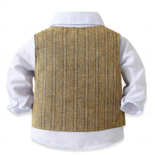 3 Pieces Ring Bearer Suit Boys Kids Suit Formal Suit Shirt & Pants Tank & Pants Clothing Set School Formal Vacation Fashion Basic Formal Stripe Patchwork Blue Khaki Gray Cotton