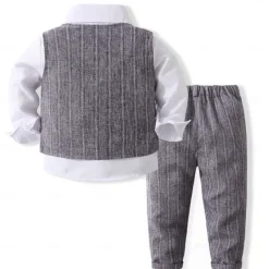3 Pieces Ring Bearer Suit Boys Kids Suit Formal Suit Shirt & Pants Tank & Pants Clothing Set School Formal Vacation Fashion Basic Formal Stripe Patchwork Blue Khaki Gray Cotton