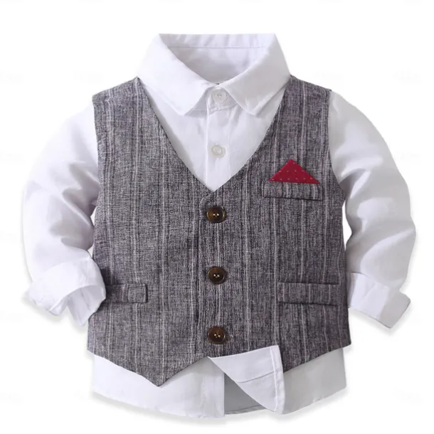 3 Pieces Ring Bearer Suit Boys Kids Suit Formal Suit Shirt & Pants Tank & Pants Clothing Set School Formal Vacation Fashion Basic Formal Stripe Patchwork Blue Khaki Gray Cotton