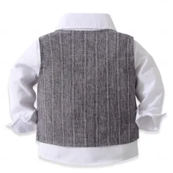 3 Pieces Ring Bearer Suit Boys Kids Suit Formal Suit Shirt & Pants Tank & Pants Clothing Set School Formal Vacation Fashion Basic Formal Stripe Patchwork Blue Khaki Gray Cotton