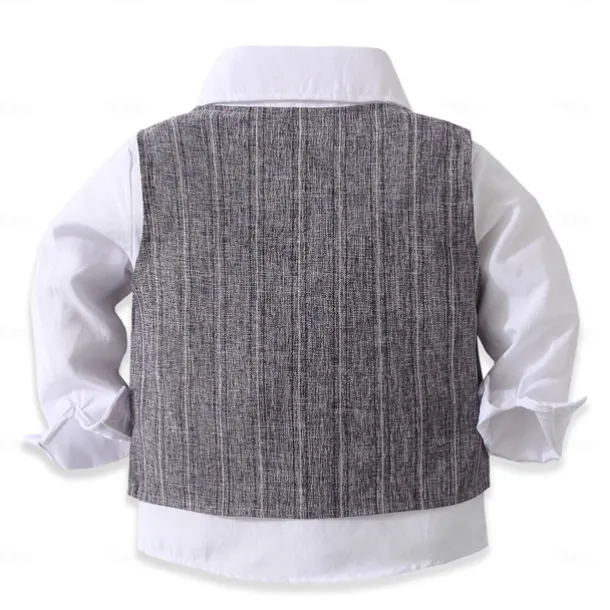 3 Pieces Ring Bearer Suit Boys Kids Suit Formal Suit Shirt & Pants Tank & Pants Clothing Set School Formal Vacation Fashion Basic Formal Stripe Patchwork Blue Khaki Gray Cotton