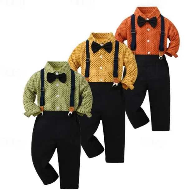 2 Pieces Ring Bearer Suit Boys Kids Shirt & Pants Formal Fashion Solid Color Graphic Buttons Yellow Orange Green Cotton