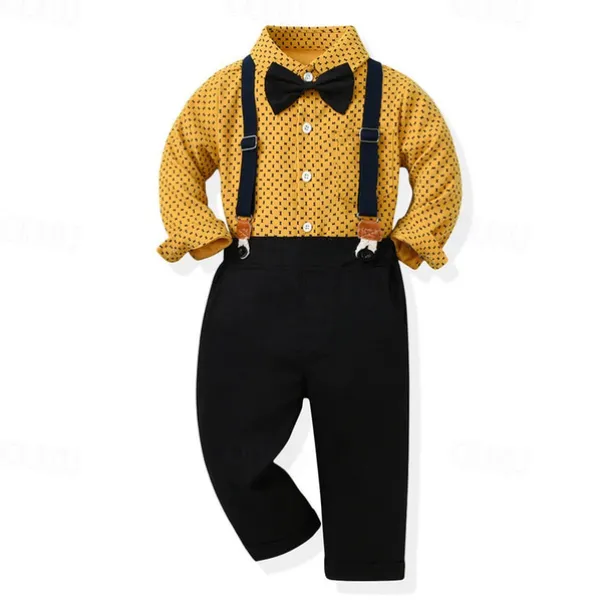 2 Pieces Ring Bearer Suit Boys Kids Shirt & Pants Formal Fashion Solid Color Graphic Buttons Yellow Orange Green Cotton