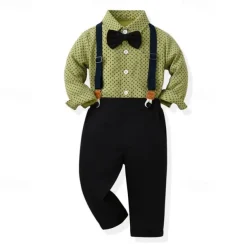 2 Pieces Ring Bearer Suit Boys Kids Shirt & Pants Formal Fashion Solid Color Graphic Buttons Yellow Orange Green Cotton