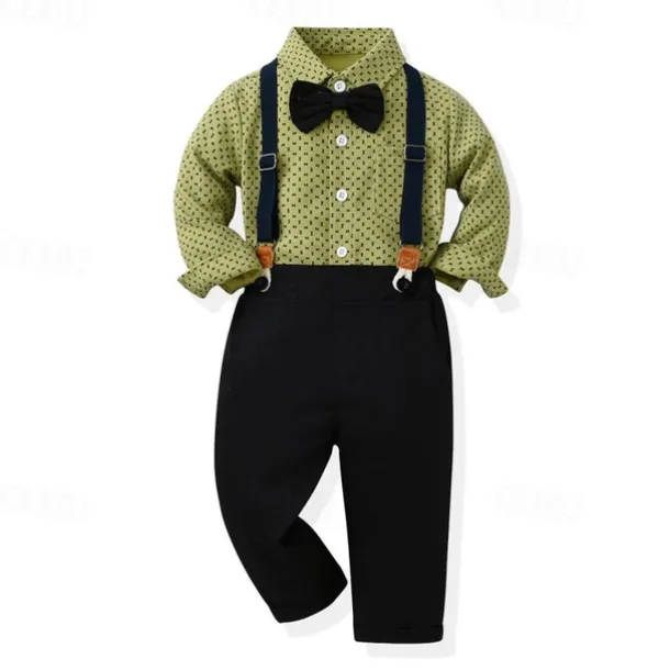 2 Pieces Ring Bearer Suit Boys Kids Shirt & Pants Formal Fashion Solid Color Graphic Buttons Yellow Orange Green Cotton
