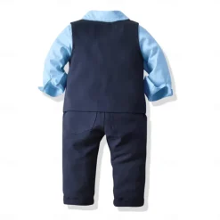 4 Pieces Ring Bearer Suit Boys Kids Suit Formal Suit Suit & Blazer Formal Party Fashion Solid Color Buttons Pocket Sky Blue Cotton