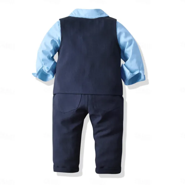4 Pieces Ring Bearer Suit Boys Kids Suit Formal Suit Suit & Blazer Formal Party Fashion Solid Color Buttons Pocket Sky Blue Cotton