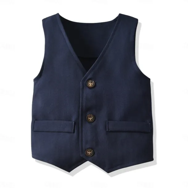 4 Pieces Ring Bearer Suit Boys Kids Suit Formal Suit Suit & Blazer Formal Party Fashion Solid Color Buttons Pocket Sky Blue Cotton