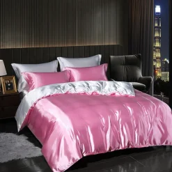 4 Pieces Satin Silk Bedding Set with Fitted Sheets Duvet Cover Sets Summer Solid Color Comforters Covers with 2 Pillowcases