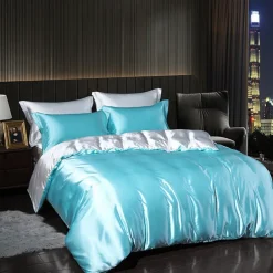 4 Pieces Satin Silk Bedding Set with Fitted Sheets Duvet Cover Sets Summer Solid Color Comforters Covers with 2 Pillowcases
