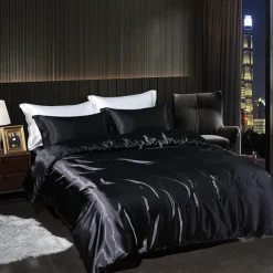 4 Pieces Satin Silk Bedding Set with Fitted Sheets Duvet Cover Sets Summer Solid Color Comforters Covers with 2 Pillowcases