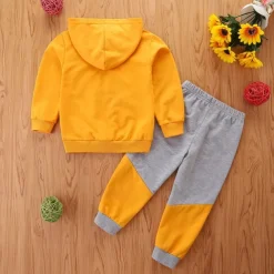 2 Pieces Toddler Boys Hoodie & Sweatpants Set Outfit Car Long Sleeve V Neck Cotton Set School Fashion Daily Spring Fall 3-7 Years Yellow