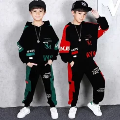 2 Pieces Toddler Boys Hoodie & Sweatpants Set Outfit Letter Long Sleeve Cotton Set Outdoor Fashion Daily Fall Winter 3-7 Years Red Green