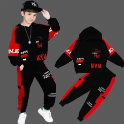 2 Pieces Toddler Boys Hoodie & Sweatpants Set Outfit Letter Long Sleeve Cotton Set Outdoor Fashion Daily Fall Winter 3-7 Years Red Green