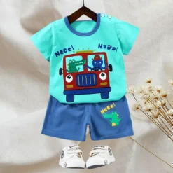 2 Pieces Toddler Boys T-shirt & Shorts Outfit Animal Cartoon Bear Short Sleeve Cotton Set Outdoor Neutral Daily Basic Summer Spring 3-7 Years Short set 30-RABBIT rabbit. Short set 35-Happy Niu Niu