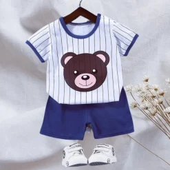 2 Pieces Toddler Boys T-shirt & Shorts Outfit Animal Cartoon Bear Short Sleeve Cotton Set Outdoor Neutral Daily Basic Summer Spring 3-7 Years Short set 30-RABBIT rabbit. Short set 35-Happy Niu Niu