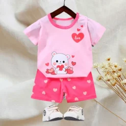 2 Pieces Toddler Boys T-shirt & Shorts Outfit Animal Cartoon Bear Short Sleeve Cotton Set Outdoor Neutral Daily Basic Summer Spring 3-7 Years Short set 30-RABBIT rabbit. Short set 35-Happy Niu Niu