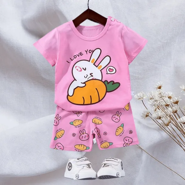2 Pieces Toddler Boys T-shirt & Shorts Outfit Animal Cartoon Bear Short Sleeve Cotton Set Outdoor Neutral Daily Basic Summer Spring 3-7 Years Short set 30-RABBIT rabbit. Short set 35-Happy Niu Niu