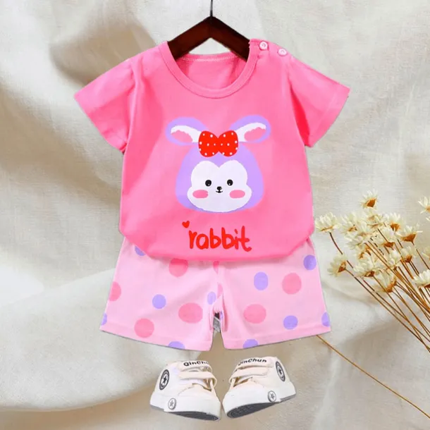 2 Pieces Toddler Boys T-shirt & Shorts Outfit Animal Cartoon Bear Short Sleeve Cotton Set Outdoor Neutral Daily Basic Summer Spring 3-7 Years Short set 30-RABBIT rabbit. Short set 35-Happy Niu Niu