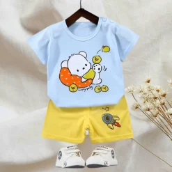 2 Pieces Toddler Boys T-shirt & Shorts Outfit Animal Cartoon Bear Short Sleeve Cotton Set Outdoor Neutral Daily Basic Summer Spring 3-7 Years Short set 30-RABBIT rabbit. Short set 35-Happy Niu Niu