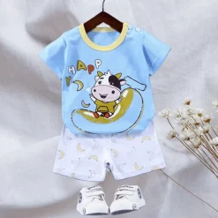 2 Pieces Toddler Boys T-shirt & Shorts Outfit Animal Cartoon Bear Short Sleeve Cotton Set Outdoor Neutral Daily Basic Summer Spring 3-7 Years Short set 30-RABBIT rabbit. Short set 35-Happy Niu Niu