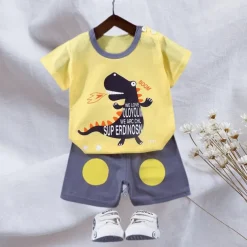 2 Pieces Toddler Boys T-shirt & Shorts Outfit Animal Cartoon Bear Short Sleeve Cotton Set Outdoor Neutral Daily Basic Summer Spring 3-7 Years Short set 30-RABBIT rabbit. Short set 35-Happy Niu Niu