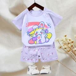 2 Pieces Toddler Boys T-shirt & Shorts Outfit Animal Cartoon Bear Short Sleeve Cotton Set Outdoor Neutral Daily Basic Summer Spring 3-7 Years Short set 30-RABBIT rabbit. Short set 35-Happy Niu Niu