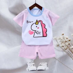 2 Pieces Toddler Boys T-shirt & Shorts Outfit Animal Cartoon Bear Short Sleeve Cotton Set Outdoor Neutral Daily Basic Summer Spring 3-7 Years Short set 30-RABBIT rabbit. Short set 35-Happy Niu Niu