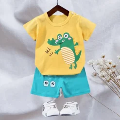 2 Pieces Toddler Boys T-shirt & Shorts Outfit Animal Cartoon Bear Short Sleeve Cotton Set Outdoor Neutral Daily Basic Summer Spring 3-7 Years Short set 30-RABBIT rabbit. Short set 35-Happy Niu Niu