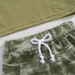 2 Pieces Toddler Boys T-shirt & Shorts Outfit Graphic Short Sleeve Set School Fashion Daily Summer Spring 3-7 Years ArmyGreen
