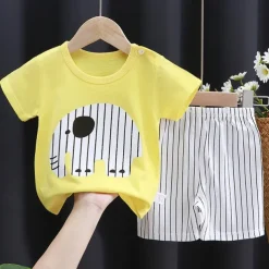 2 Pieces Toddler Boys T-shirt & Shorts Outfit Animal Cartoon Short Sleeve Cotton Set Outdoor Adorable Daily Summer Spring 3-7 Years 3 green teddy bears 9 spectacled bear 13 Stripes Bear