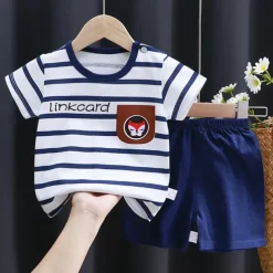 2 Pieces Toddler Boys T-shirt & Shorts Outfit Animal Cartoon Short Sleeve Cotton Set Outdoor Adorable Daily Summer Spring 3-7 Years 3 green teddy bears 9 spectacled bear 13 Stripes Bear