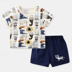 2 Pieces Toddler Boys T-shirt & Shorts Outfit Animal Cartoon Short Sleeve Cotton Set Outdoor Adorable Daily Summer Spring 3-7 Years 3 green teddy bears 9 spectacled bear 13 Stripes Bear