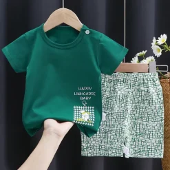 2 Pieces Toddler Boys T-shirt & Shorts Outfit Animal Cartoon Short Sleeve Cotton Set Outdoor Adorable Daily Summer Spring 3-7 Years 3 green teddy bears 9 spectacled bear 13 Stripes Bear