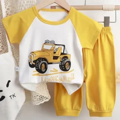 2 Pieces Toddler Boys T-shirt & Shorts Outfit Heart Cartoon Cat Short Sleeve Crewneck Cotton Set Outdoor Fashion Daily Basic Summer Spring 3-7 Years 5-point pants suit--beige cute dog 5-point pants