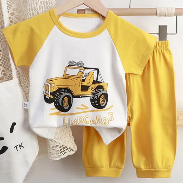 2 Pieces Toddler Boys T-shirt & Shorts Outfit Heart Cartoon Cat Short Sleeve Crewneck Cotton Set Outdoor Fashion Daily Basic Summer Spring 3-7 Years 5-point pants suit--beige cute dog 5-point pants