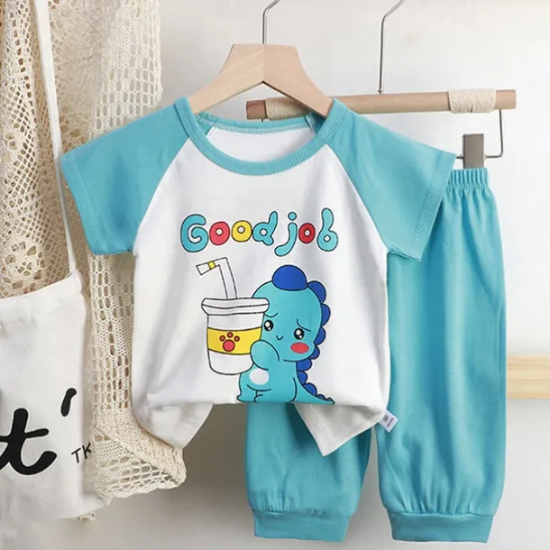 2 Pieces Toddler Boys T-shirt & Shorts Outfit Heart Cartoon Cat Short Sleeve Crewneck Cotton Set Outdoor Fashion Daily Basic Summer Spring 3-7 Years 5-point pants suit--beige cute dog 5-point pants