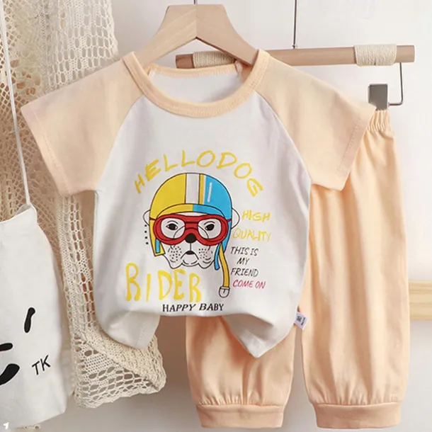 2 Pieces Toddler Boys T-shirt & Shorts Outfit Heart Cartoon Cat Short Sleeve Crewneck Cotton Set Outdoor Fashion Daily Basic Summer Spring 3-7 Years 5-point pants suit--beige cute dog 5-point pants