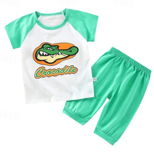 2 Pieces Toddler Boys T-shirt & Shorts Outfit Heart Cartoon Cat Short Sleeve Crewneck Cotton Set Outdoor Fashion Daily Basic Summer Spring 3-7 Years 5-point pants suit--beige cute dog 5-point pants