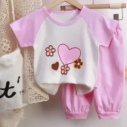 2 Pieces Toddler Boys T-shirt & Shorts Outfit Heart Cartoon Cat Short Sleeve Crewneck Cotton Set Outdoor Fashion Daily Basic Summer Spring 3-7 Years 5-point pants suit--beige cute dog 5-point pants