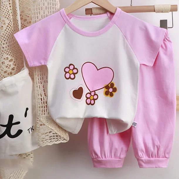 2 Pieces Toddler Boys T-shirt & Shorts Outfit Heart Cartoon Cat Short Sleeve Crewneck Cotton Set Outdoor Fashion Daily Basic Summer Spring 3-7 Years 5-point pants suit--beige cute dog 5-point pants