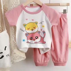 2 Pieces Toddler Boys T-shirt & Shorts Outfit Heart Cartoon Cat Short Sleeve Crewneck Cotton Set Outdoor Fashion Daily Basic Summer Spring 3-7 Years 5-point pants suit--beige cute dog 5-point pants