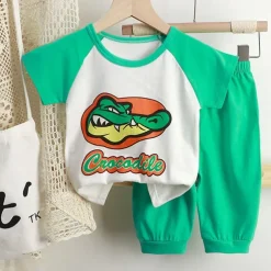 2 Pieces Toddler Boys T-shirt & Shorts Outfit Heart Cartoon Cat Short Sleeve Crewneck Cotton Set Outdoor Fashion Daily Basic Summer Spring 3-7 Years 5-point pants suit--beige cute dog 5-point pants