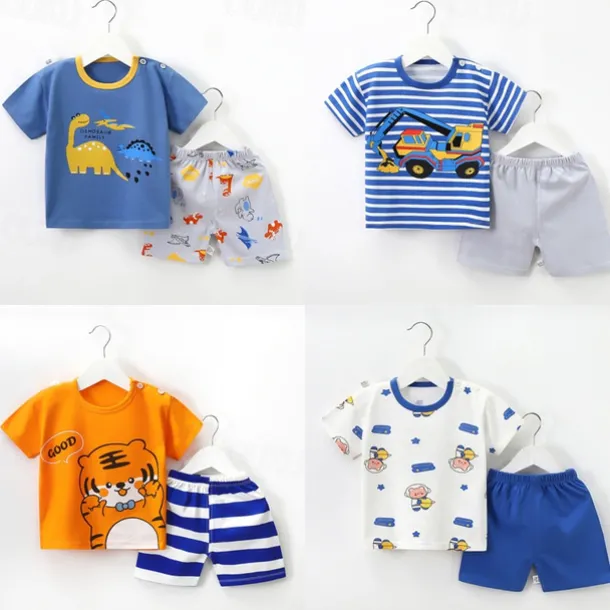 2 Pieces Toddler Boys T-shirt & Shorts Outfit Cartoon Bear Stripe Short Sleeve Cotton Set Outdoor Fashion Daily Summer Spring 3-7 Years B73 B55 B64